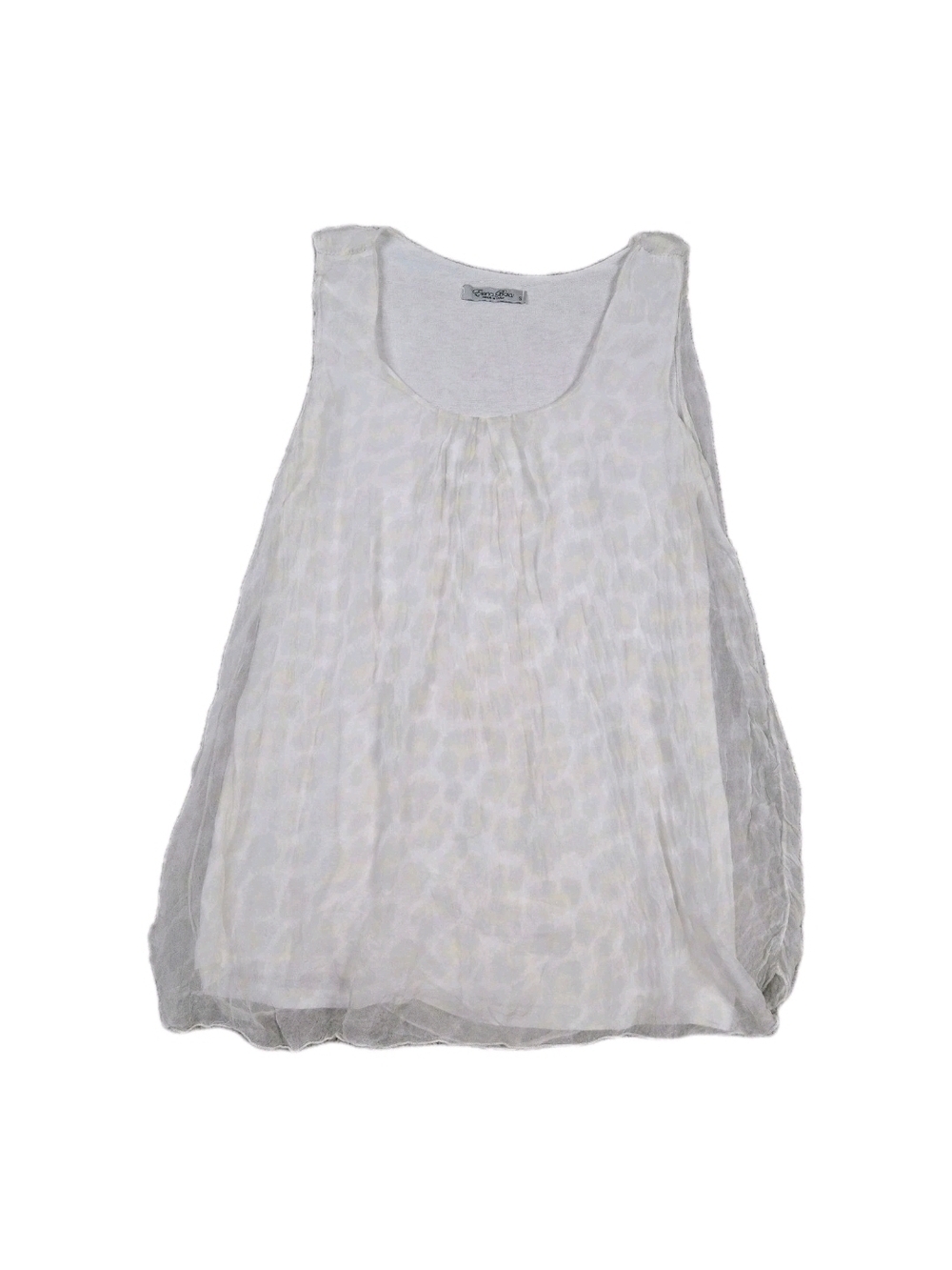 Elena Baldi Silk Tank Top Sheer Leopard Print White Yellow Summer Flowy Luxury